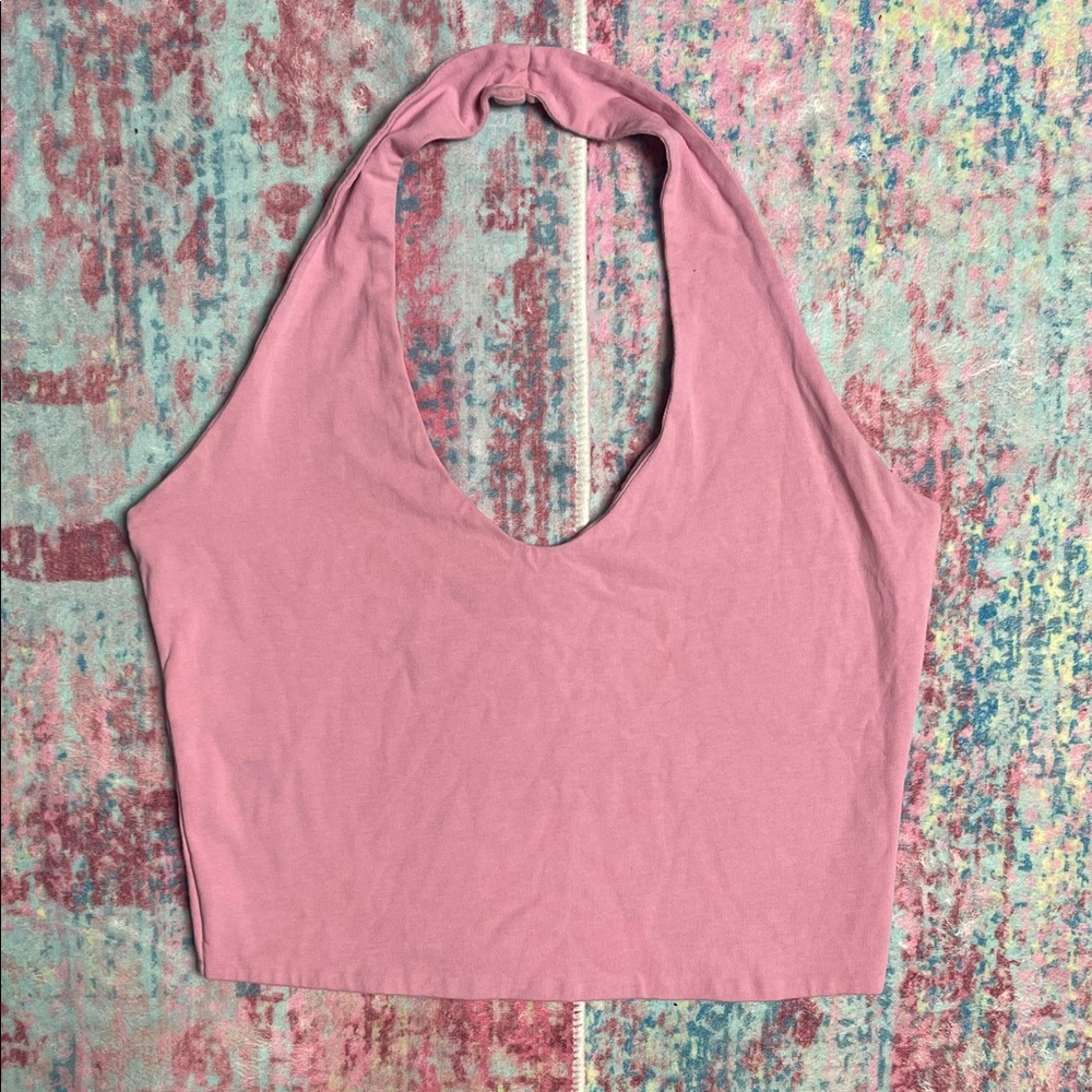 stradivarius Pink Halter Crop Top